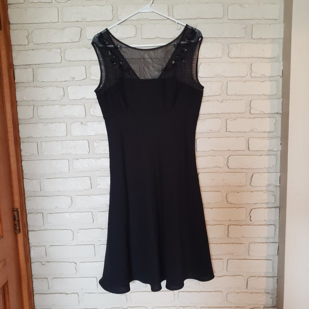 Evan Picone Black Embroidered Fit & Flare Dress